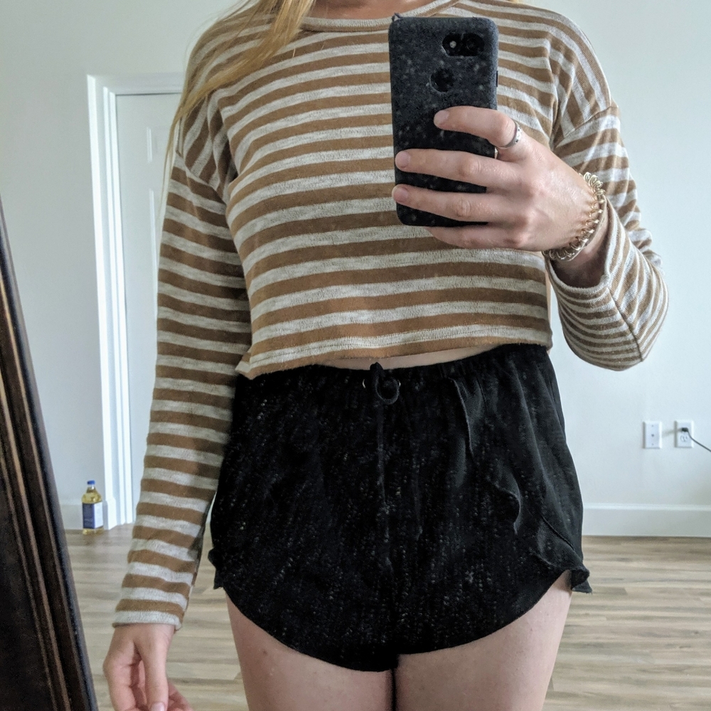 Tan and white striped crop top